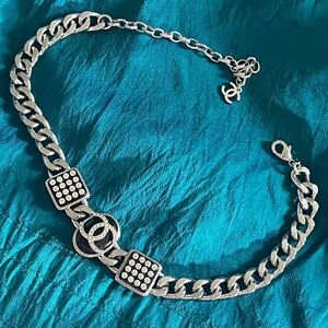 Chanel Crystal & Black Silver Chunky Chain Choker
